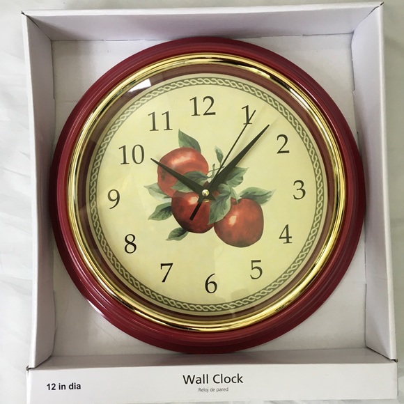 Seasonal Ind. Wall Decor Rustic Apple Clock Kitchen Decor 2 Round